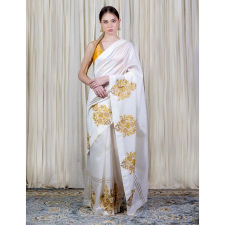 Off White Saree with Hand Embroidery
